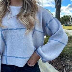 Z Supply Cream and Blue Plaid Sweater